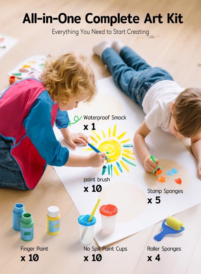 TMOL Washable Paint for Kids, 10 Colors (2 fl oz) 40 Pcs Non-Toxic Finger Paint Kit with Brushes, Sponge, Smock, Toddler Art Supplies for Painting, Craft & School Projects - Image 2